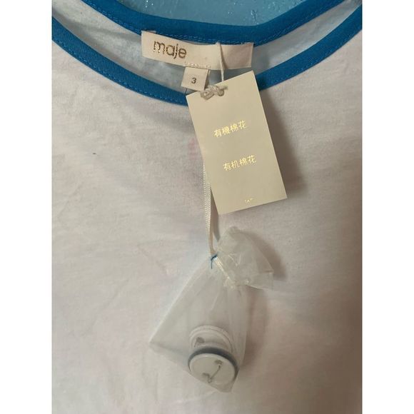 NWT MAJE Talon Blue and White Crewneck Button Tee Size Medium - Picture 6 of 7
